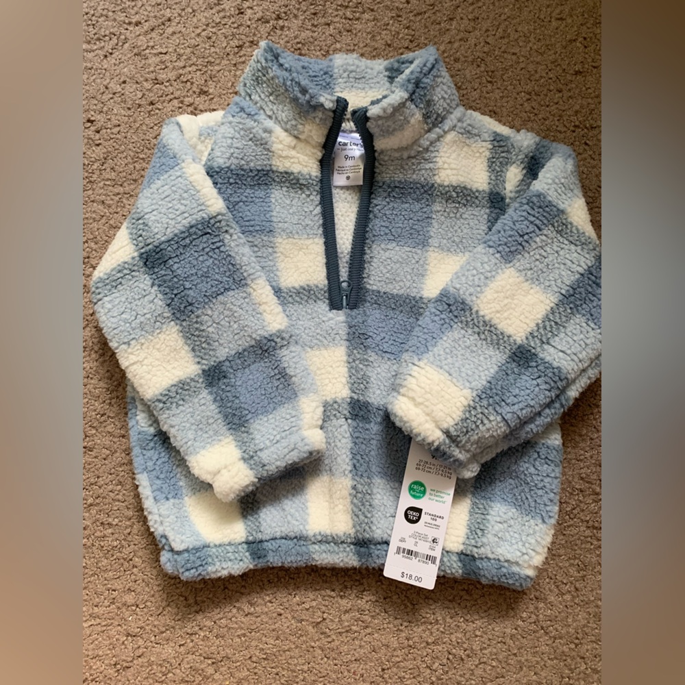 Carter's Blue and Cream Plaid Fleece Pullover